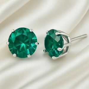 Green Gemstone Stud Earrings • Silver Prong • Dainty Sparkly  Minimalist Jewelry